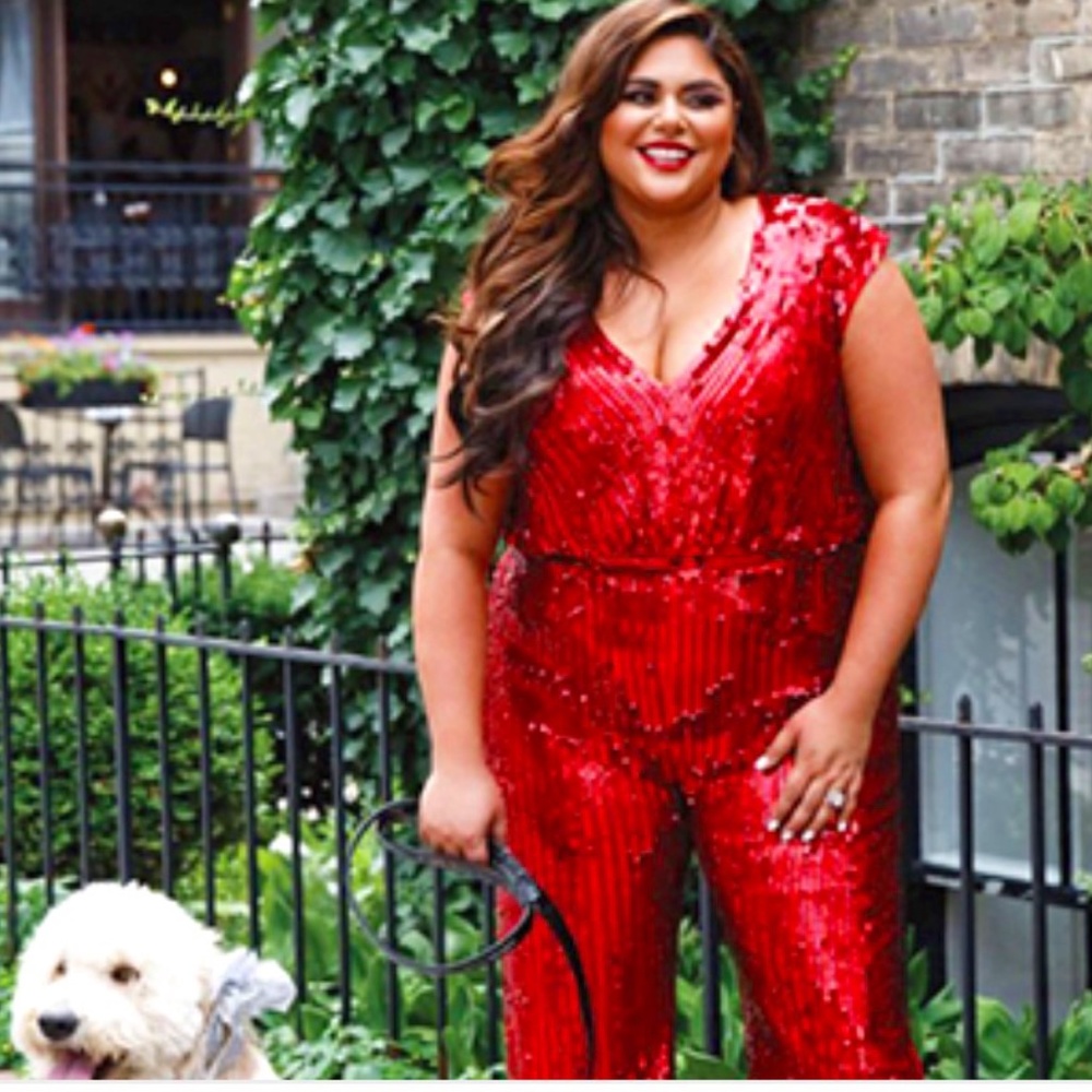 Mac Duggal Red Sequin Jumpsuit
